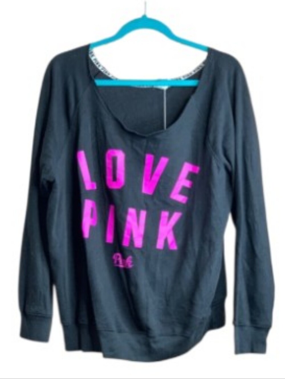 PINK VS Dark Gray Sweatshirt with Bright Purple LOVE PINK Graphic Logo